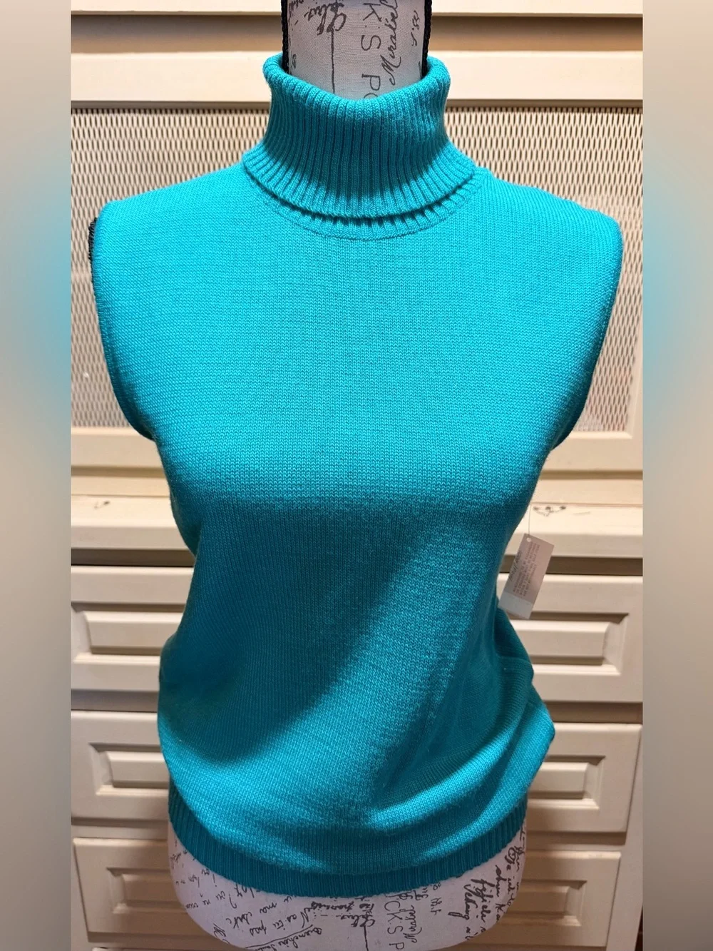 NWT VTG Antonella Ore Italy Metallic Knit Twinset Cardigan Sleeveless Turtleneck